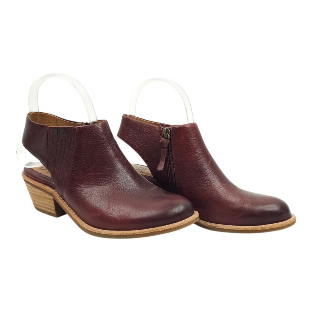 Sofft Arabia Slingback Bootie Women 6M Port Leather Maroon Side Zip Stacked Heel - Picture 2 of 16